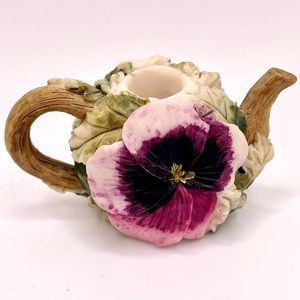 Miniature Pansy Teapot Collectible (Missing Lid) ~ Dollhouse ~ Fairy Garden